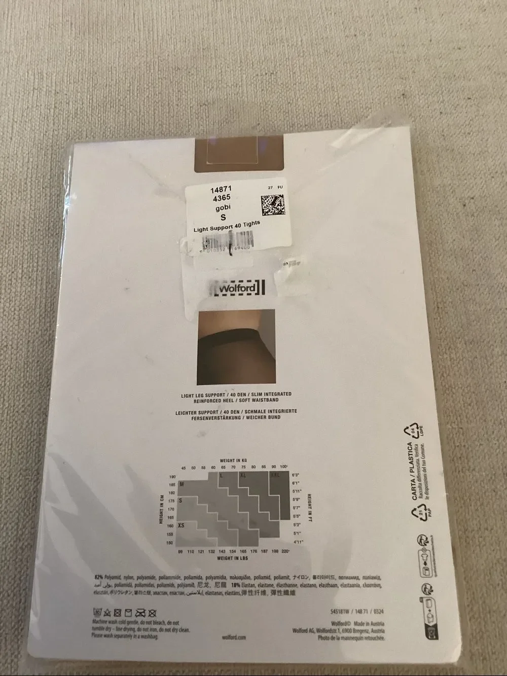 Wolford Light Support 40 Tights, 40 Den, Gobi, Size Small, NWT